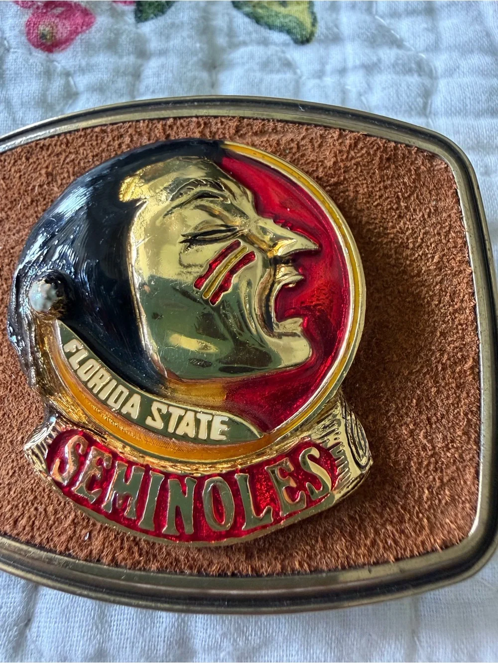 Vintage 1979 Florida State Seminoles Gold & Red Belt Buckle - Men's Accessory